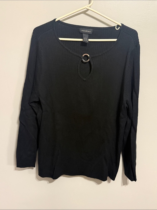 Lane Bryant Sweaters - Lane Bryant Black Long Sleeve Top with Metal Ring Keyhole